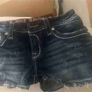 Rock Revival Blue Jean Shorts with Distressed Details